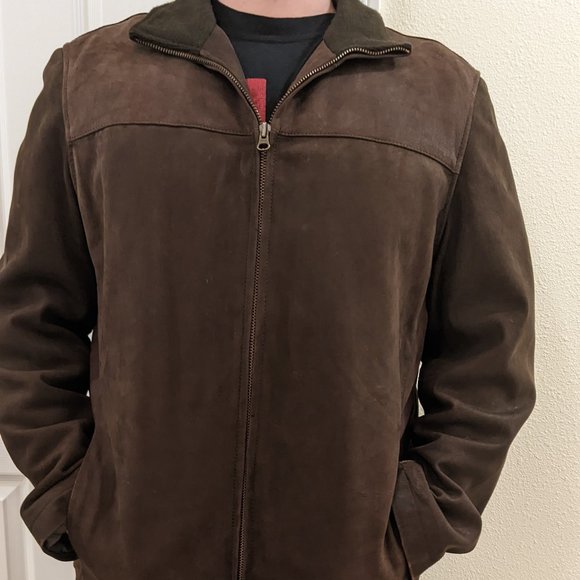 Men's medium size 38-40 brown genuine leather jacket - Picture 1 of 9